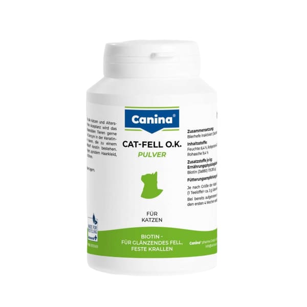 Canina Cat Fell O.K. biotīna pulveris ādai un apmatojumam kaķiem 100 g